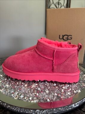 UGG Pink Suede Classic ultra Mini Bootie NEW 9